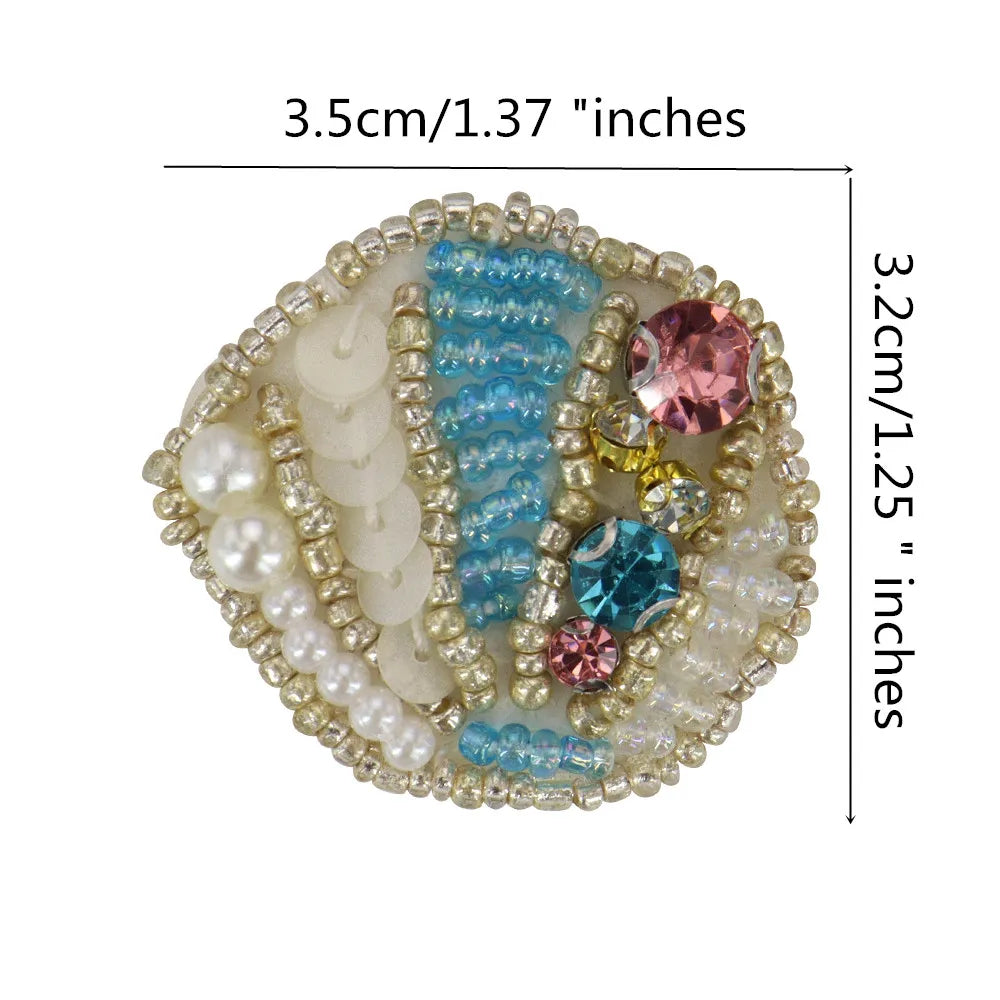 Marine Series Rhinestone Patches - Handmade Shell Starfish Seahorse Leaf Beaded Sewing Appliques for DIY Clothing