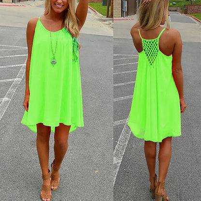 Women’s Summer Backless Beach Dress - Sexy Sleeveless Strap Casual Evening Party Outfit