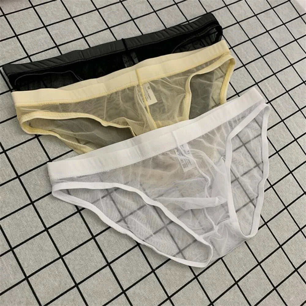 Ultra-Thin Transparent Mesh Men's Briefs - Quick-Dry See-Through Underwear Plus Size