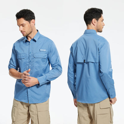 Men’s UPF 50+ Fishing Shirt - Lightweight Long Sleeve Tactical Button Down with Breathable Mesh Back