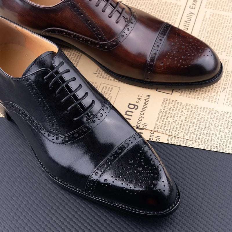 Men's Classic Brogue Dress Shoes - Genuine Cowhide Handmade Business & Wedding Shoes