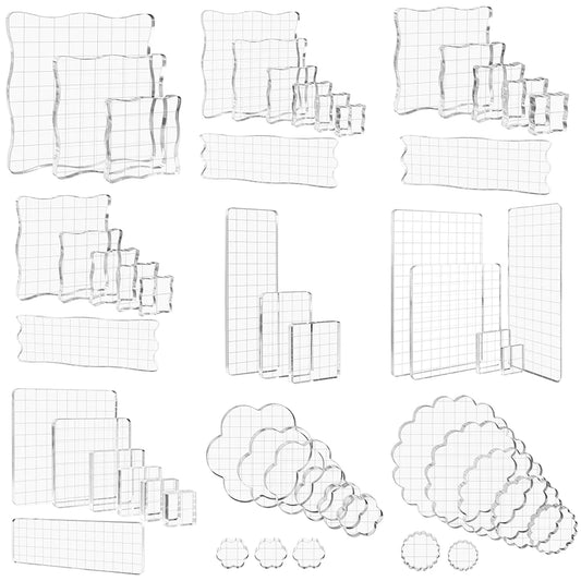Clear Acrylic Stamp Block Kit - Assorted Grid Line Blocks for Scrapbooking & Card Making