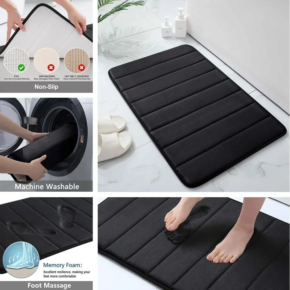 Super Absorbent Memory Foam Bath Mat - Non-Slip Bathroom Rug for Bathtub, Shower, and Toilet