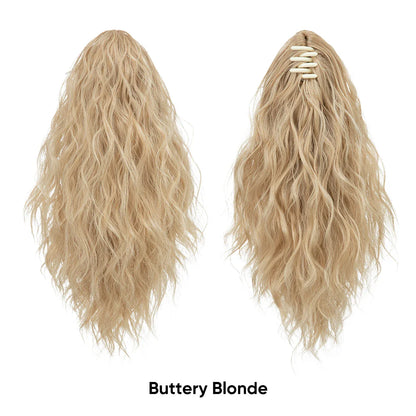 13-Inch Premium Synthetic Curly Claw Clip Ponytail – Blonde Brown Short Hairpiece, Fake Hair Extensions P064