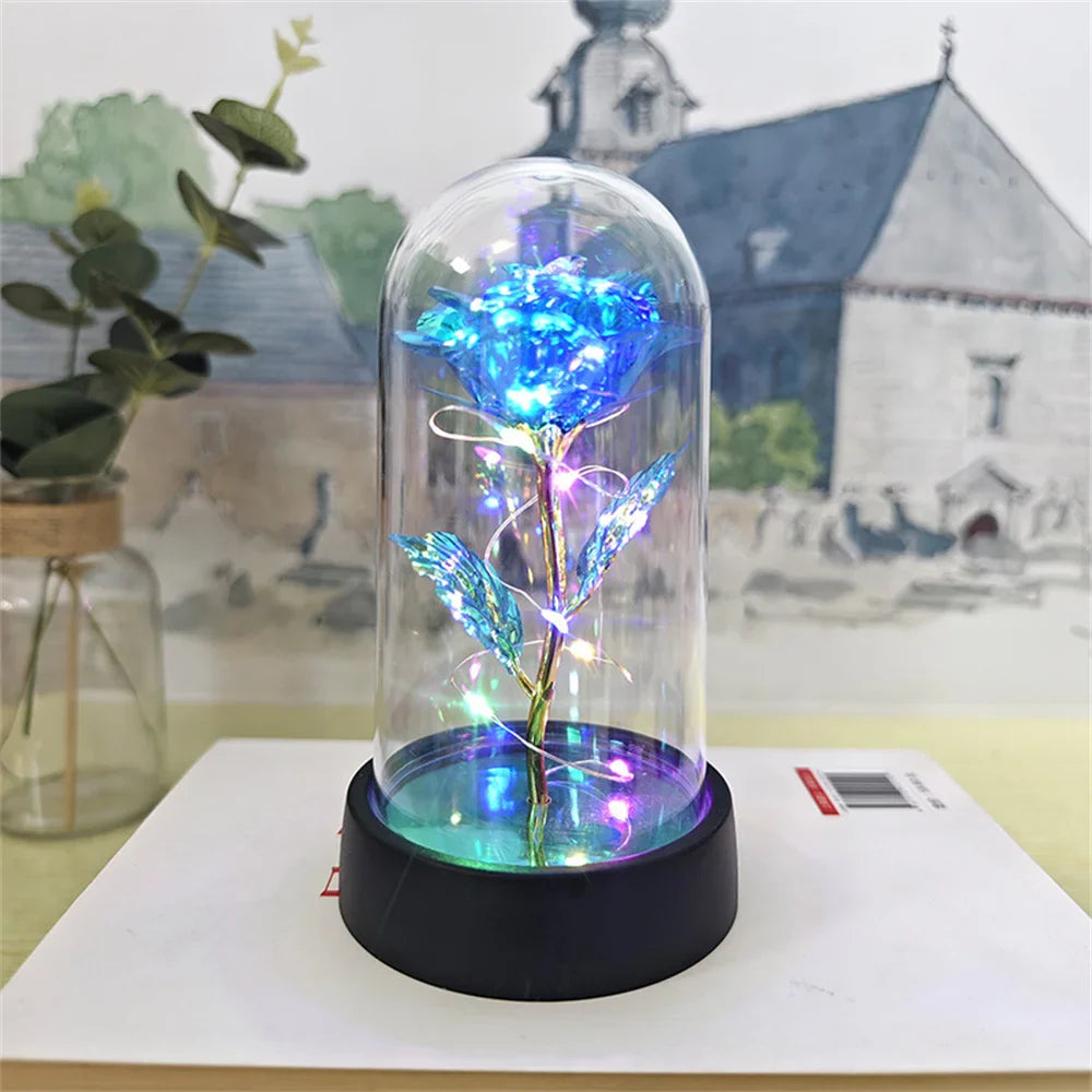 LED Eternal Rose Gift - 24K Gold Foil Flower with Glass Dome Light for Valentine’s Day, Wedding & Special Occasions