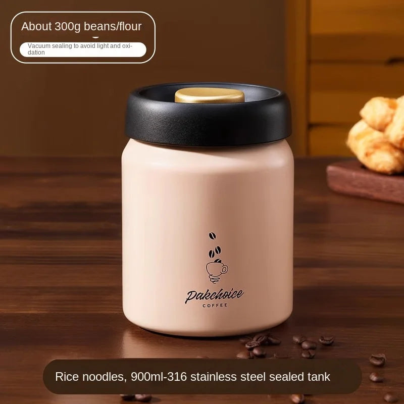 Vacuum Coffee Bean Storage Container - Stainless Steel Airtight Canister for Coffee, Spices & Food