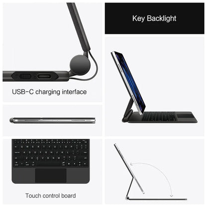 TouchPad Magic Keyboard Case for iPad Air & iPad Pro - Backlit Smart Cover with Trackpad Support for 11/13 Inch Models