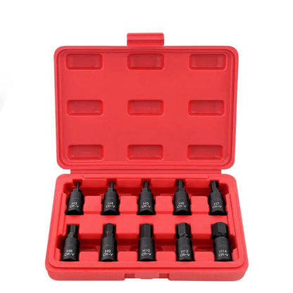 Hi-Spec 10PC 3/8-Inch Drive Socket Set - Torx, Hex & Spline Auto Repair Tool Kit with Red Case