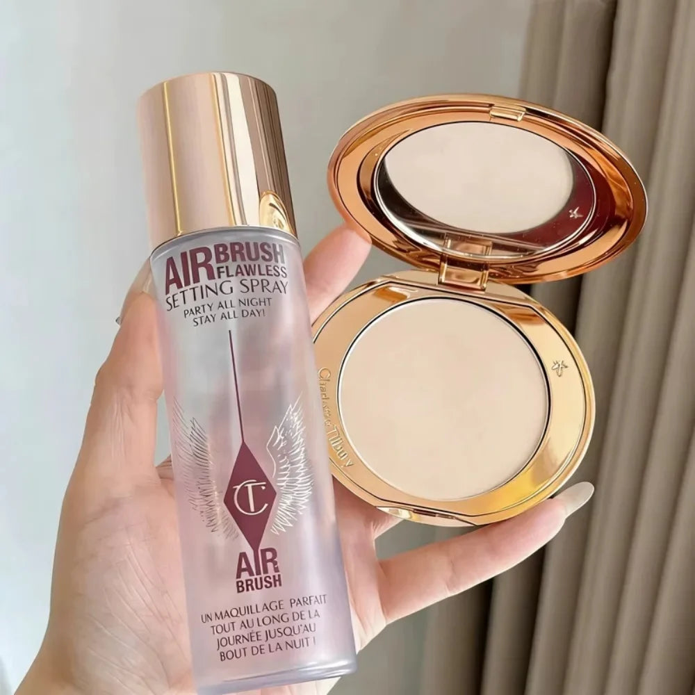Charlotte Tilbury Makeup Set - Lip Balm Facial Setting Powder Liquid Foundation & Moisturizing Setting Spray Cosmetics