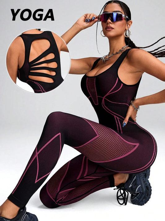 Women’s Sports Yoga Jumpsuit – Colorblock Fitness & Leisure Training Suit