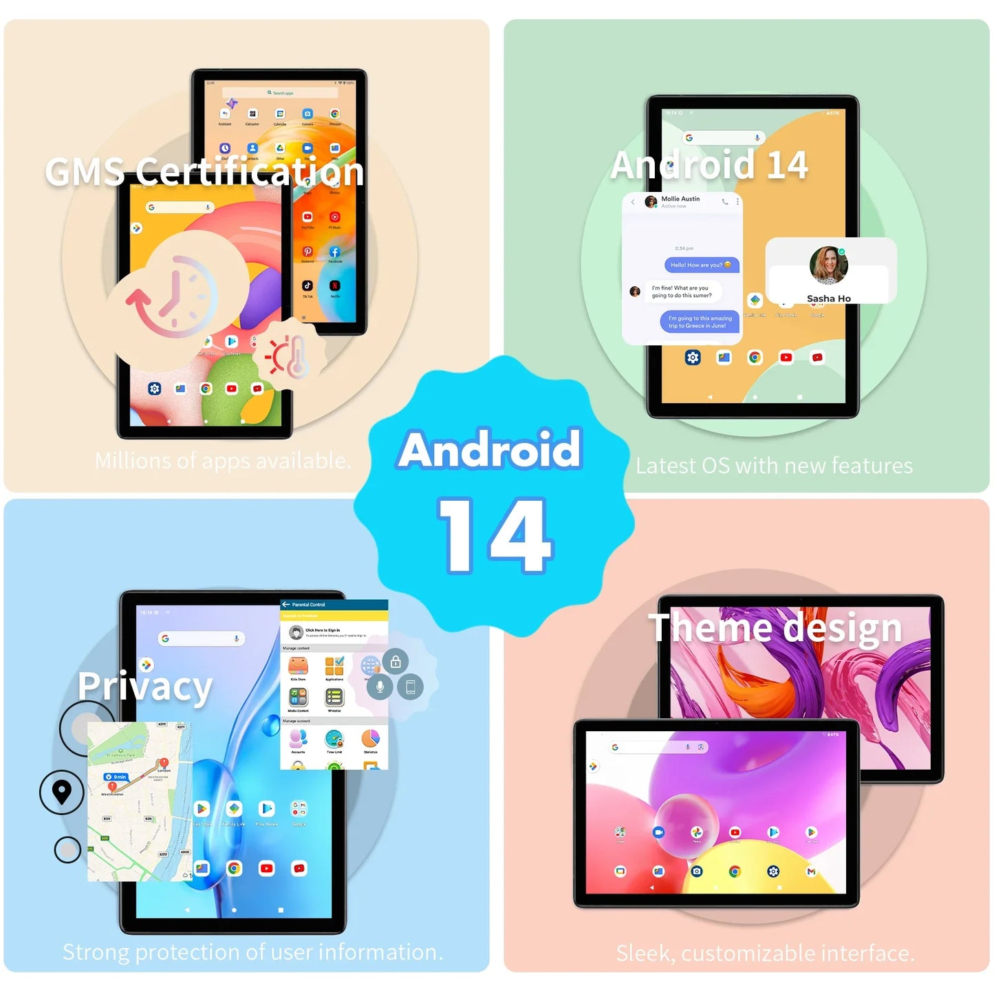 PRITOM TAB11 Android 14 Tablet – 10 Inch, 8GB RAM, 128GB ROM, Octa-Core, 5G WiFi, Keyboard & Case