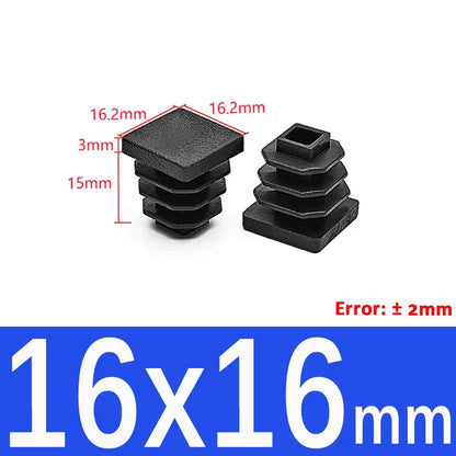 Black Square Tube End Caps - Plastic Blanking Plugs for Furniture, Tables & Chairs 10-100mm