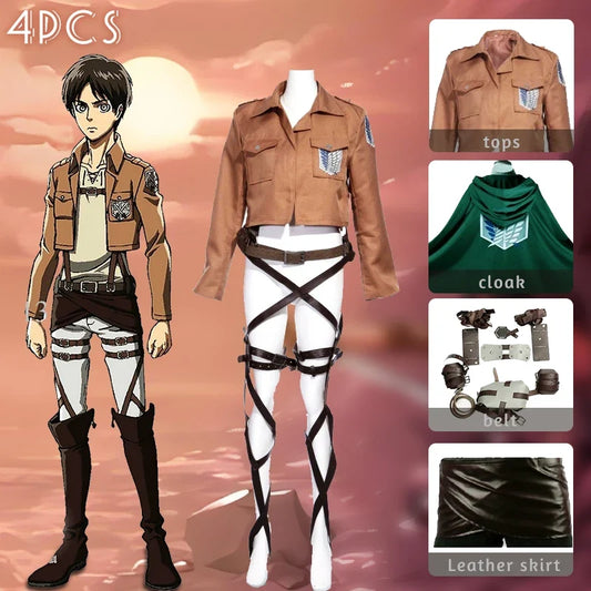 Attack on Titan Cosplay Costume - Recon Corps Jacket, Leather Skirt & Hookshot Belt Set for Anime Fans