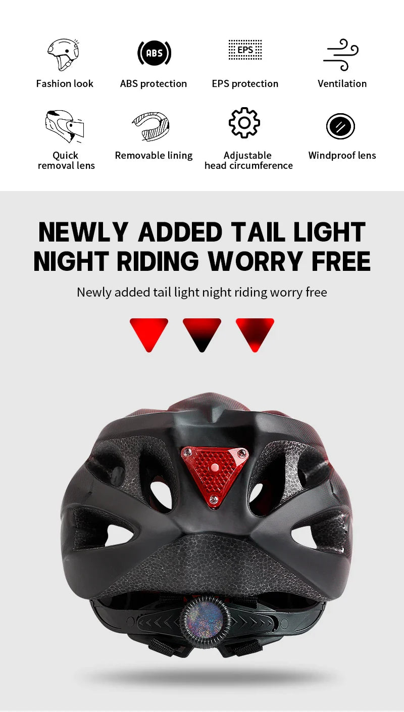 Adult Bike Helmet with LED Tail Light – Lightweight & Breathable Cycling Helmet (58-62cm), Colorful Bicycle Accessory