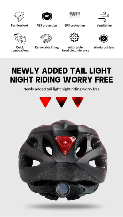 Adult Bike Helmet with LED Tail Light – Lightweight & Breathable Cycling Helmet (58-62cm), Colorful Bicycle Accessory