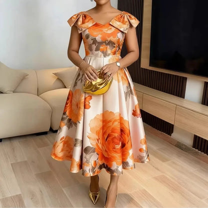 2026 African Dashiki Midi Dress - Elegant Spring Summer Ankara Dress for Women