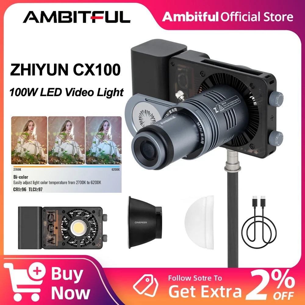Zhiyun CINEPEER CX100 100W COB LED Video Light - Bi-Color Handheld Photography Fill Light