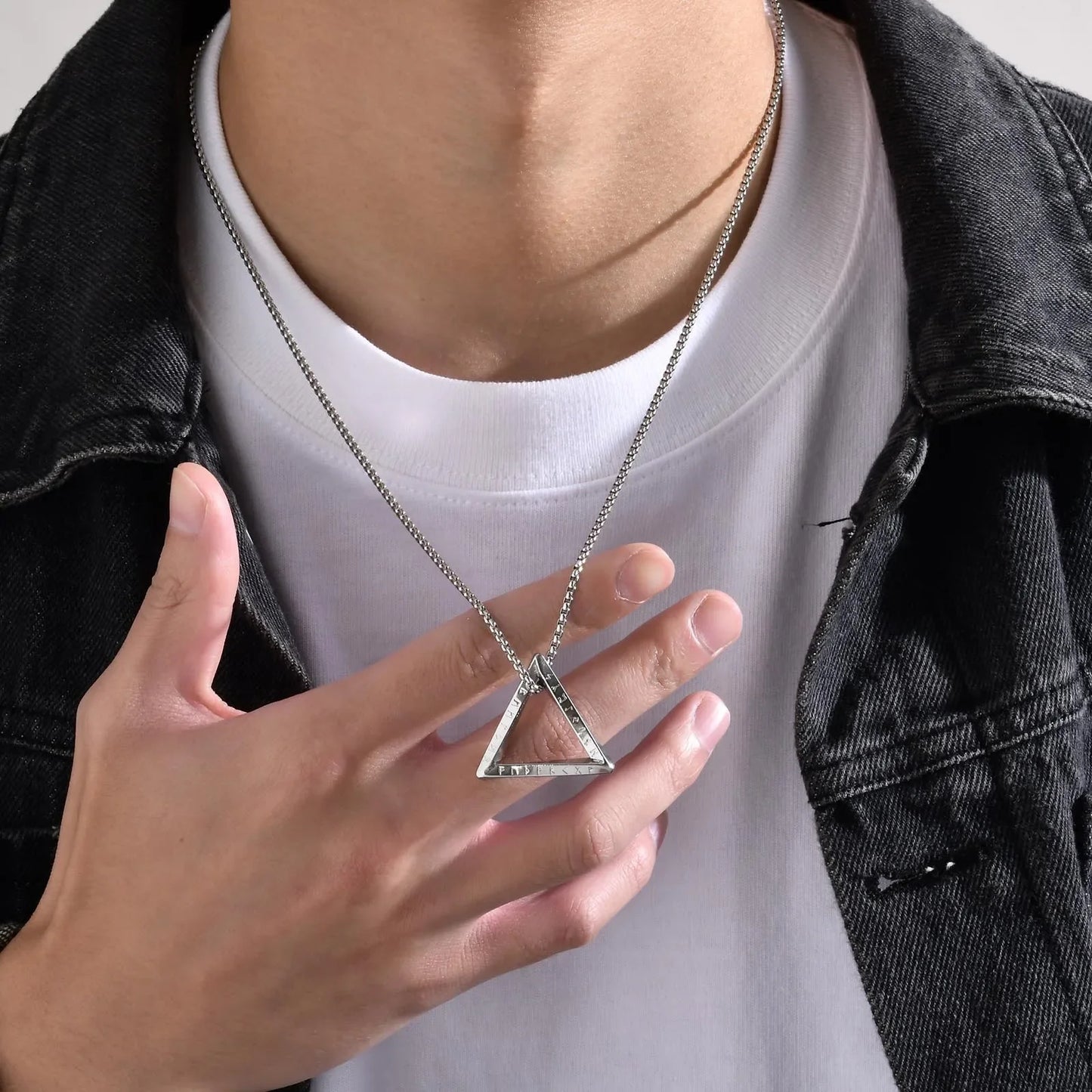 Vnox Norse Viking Pendant Necklace – Twisted Stainless Steel Mobius Triangle, Vegvisir & Valknut Geometric Charm