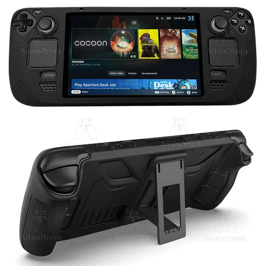 Steam Deck Protective Case - Soft Silicone Anti-Fall Cover with Folding Stand Anti-Slip Gaming Accessories