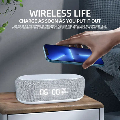 Wireless Charger Alarm Clock with LED Time Display, Thermometer, and 15W Fast Charging Dock Station - Compatible with iPhone & Samsung