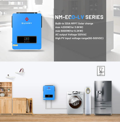 Sumry 3.6kW Hybrid Solar Inverter — 24V DC to 110/120V AC Dual Output with 120A MPPT