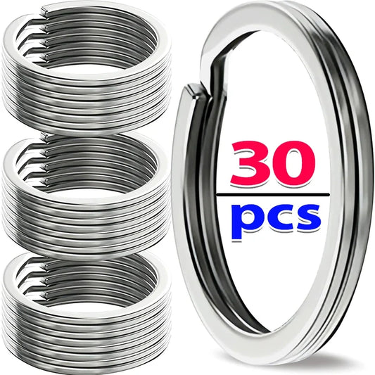 10/30PCS Stainless Steel Key Rings - Polished Silver Round Split Rings for DIY Jewelry Making & Keychain Crafts 25-35mm
