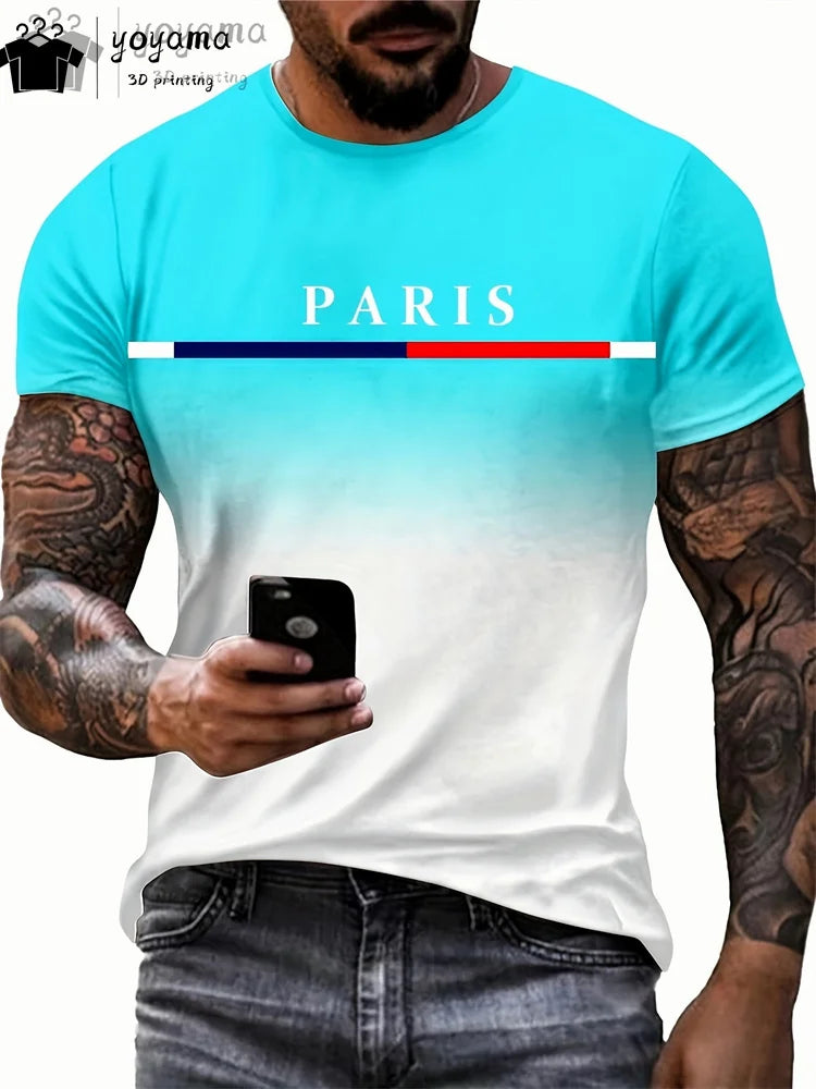 Men's Summer Gradient Print T-Shirt – Fashionable 3D Graphic Round Neck Street & Rock Tops