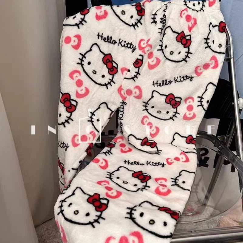 Y2K Hello Kitty Pajama Pants – Sanrio Anime Women’s Cartoon Sleepwear, Fashionable Home Leisure Trousers