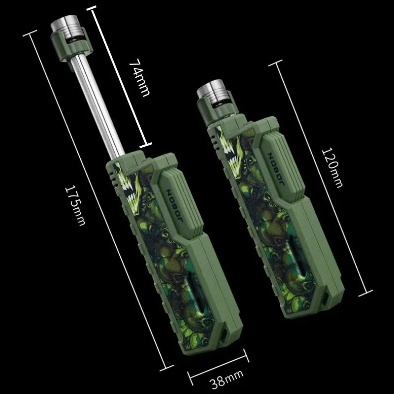 JOBON Outdoor Camping Blue Flame Lighter — Retractable Lever Ignition with Visual Window, Windproof Gadget for Men