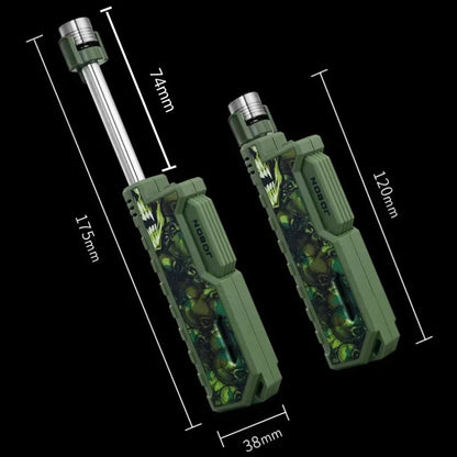 JOBON Outdoor Camping Blue Flame Lighter — Retractable Lever Ignition with Visual Window, Windproof Gadget for Men