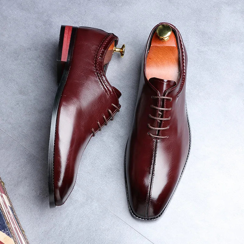 Men’s Classic Microfiber Leather Oxford Shoes - Square Toe Lace-Up Business, Office, Wedding & Party Dress Shoes