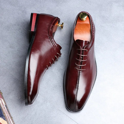 Men’s Classic Microfiber Leather Oxford Shoes - Square Toe Lace-Up Business, Office, Wedding & Party Dress Shoes