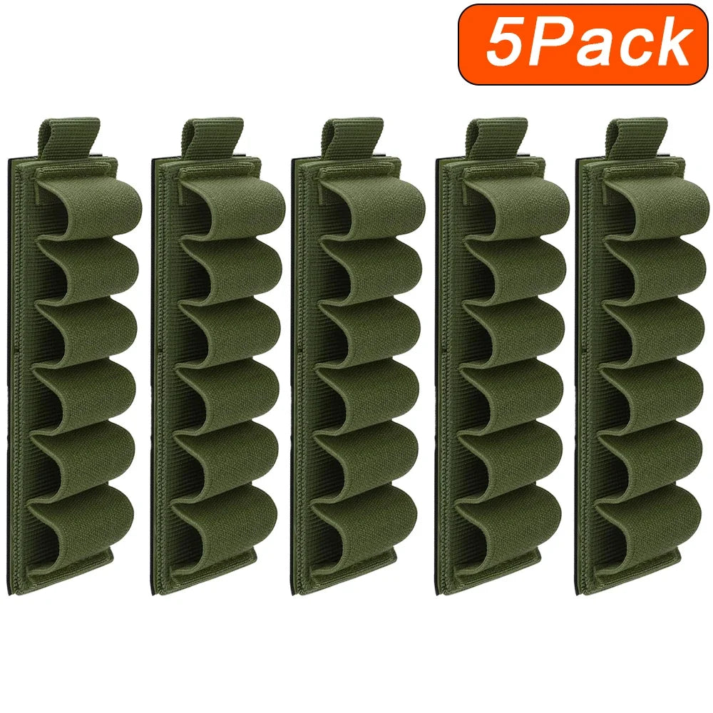 12 Gauge Shotgun Shell Holder - 6 Round Elastic Ammo Carrier with Hook & Loop Mount