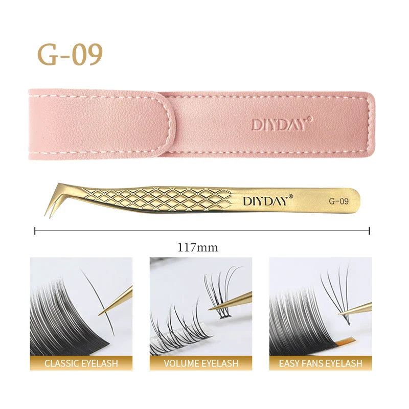 DIYDAY Anti-Slip Eyelash Tweezers — Stainless Steel Precision Fiber Tip for Eyelash Extensions & Makeup Tools