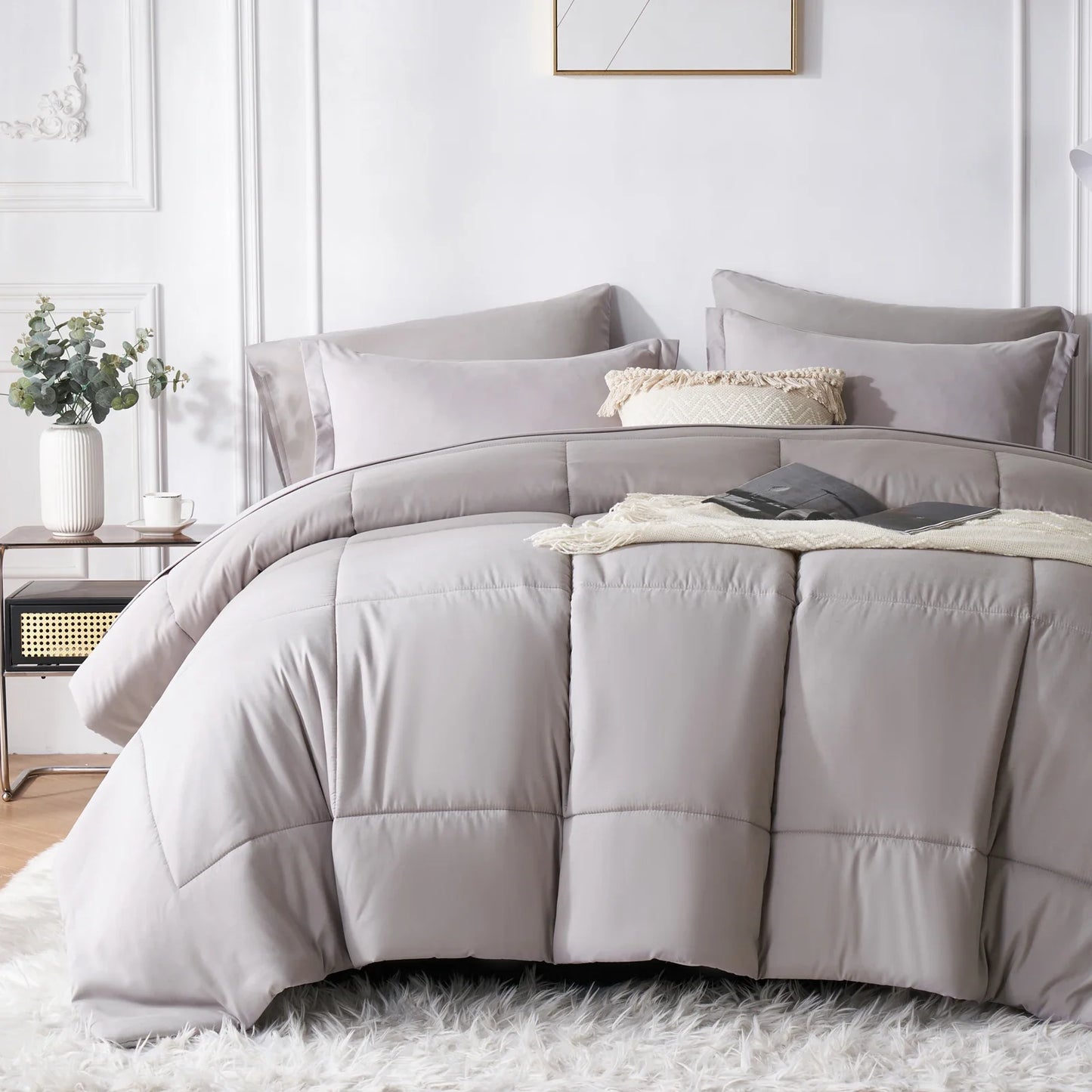 7-Piece Queen Bed-in-a-Bag Comforter Set — Solid Geometry Comforter, Sheets & Pillowcases, Stylish Bedroom Gift