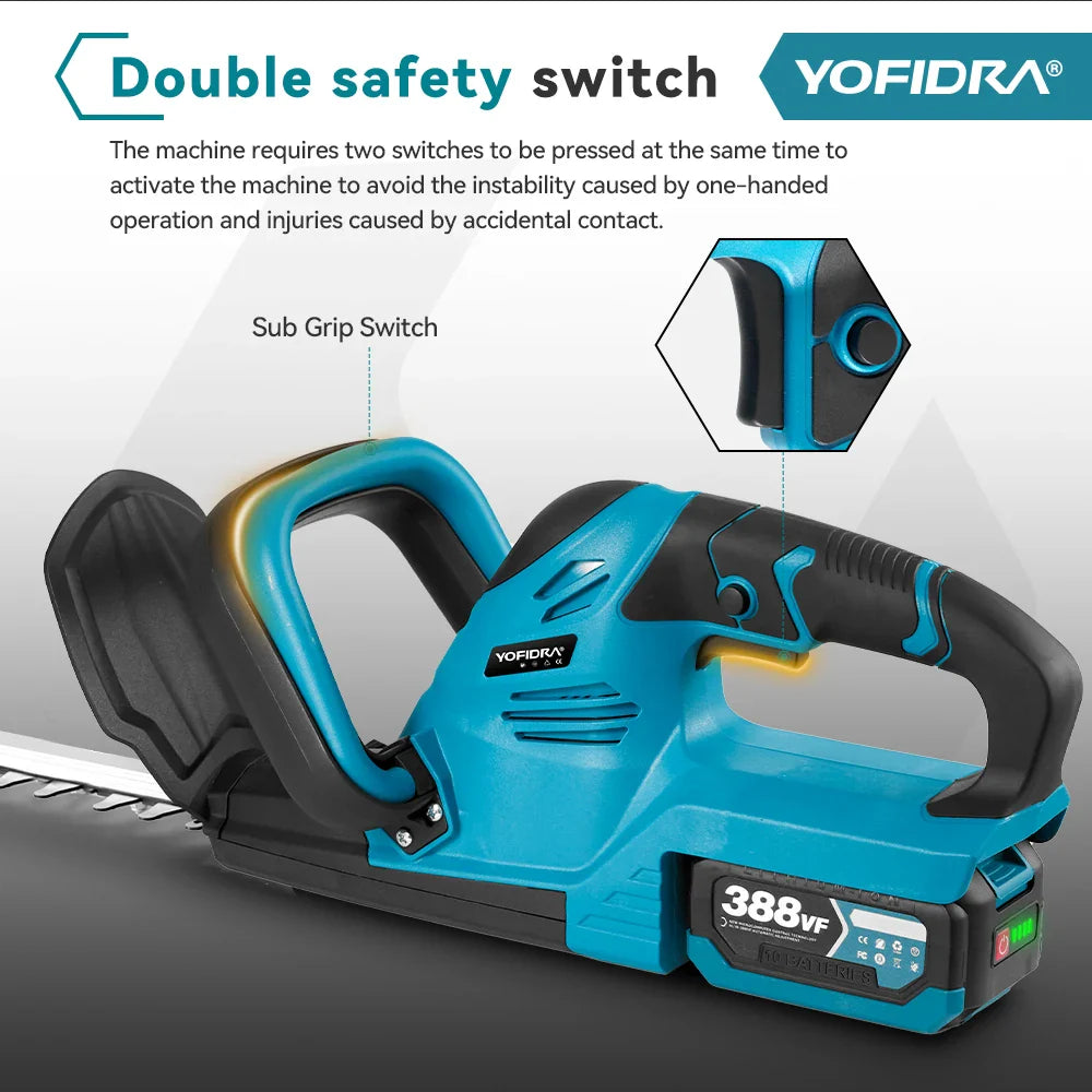 YOFIDRA 2000W Cordless Electric Hedge Trimmer 15000RPM Garden Hedge Pruner for Makita Battery