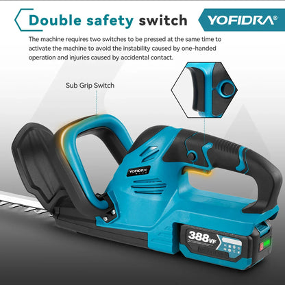 YOFIDRA 2000W Cordless Electric Hedge Trimmer 15000RPM Garden Hedge Pruner for Makita Battery
