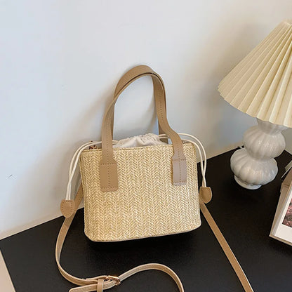 Fashion Straw Bucket Crossbody Bag – Women’s Summer Beach & Travel Shoulder Handbag