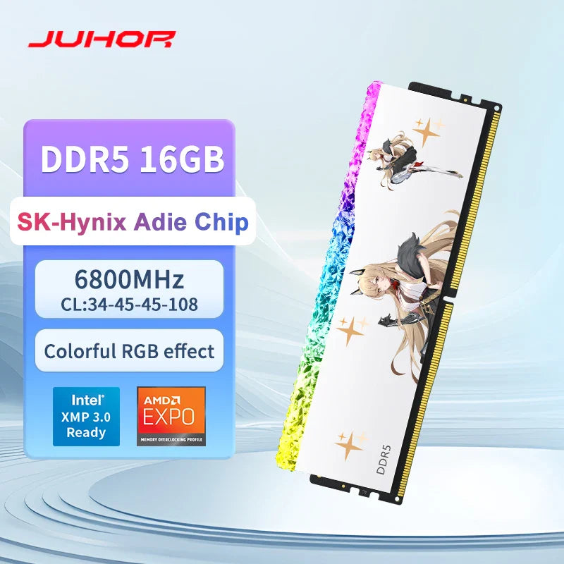 JUHOR DDR5 RGB Gaming Memory – 16GB 6800MHz RAM for Desktop PC