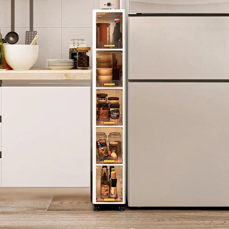 20cm Slim Storage Cabinet - 3/4/5 Tier Narrow Rolling Organizer Shelf with Wheels for Space-Saving Home Storage