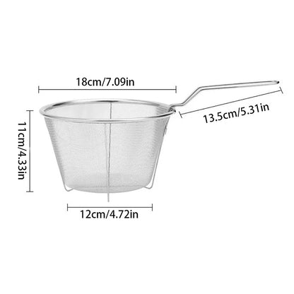 Stainless Steel Frying Strainer Basket - French Fries Deep Fry Basket with Handle, Kitchen Wire Mesh Colander Tool
