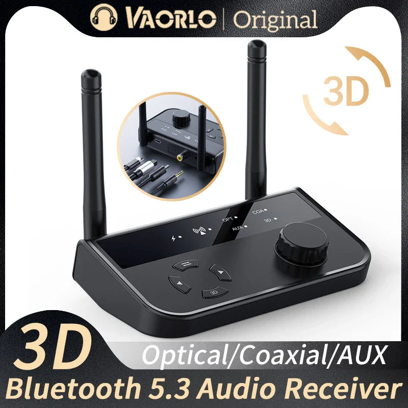3D Stereo Bluetooth 5.3 Audio Receiver | Optical, Coaxial, 3.5mm AUX Output Wireless Adapter for Car and Speakers