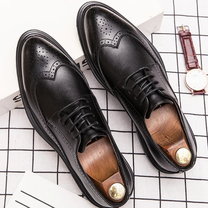 Men’s Classic Leather Brogue Dress Shoes - Formal Office, Wedding & Casual Business Shoes for Men