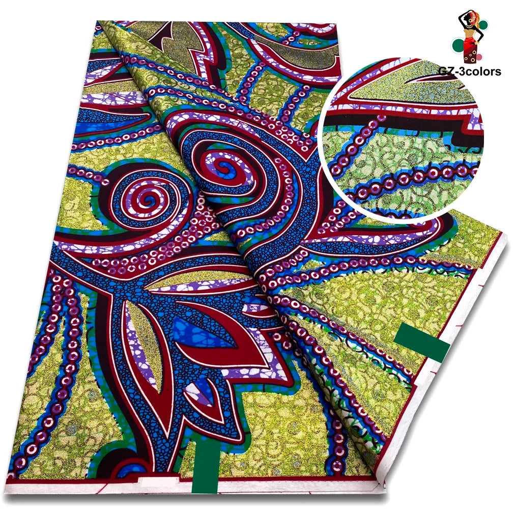 African Gold Print Wax Fabric - 100% Cotton Soft Nigerian Ankara Batik Pagne Material