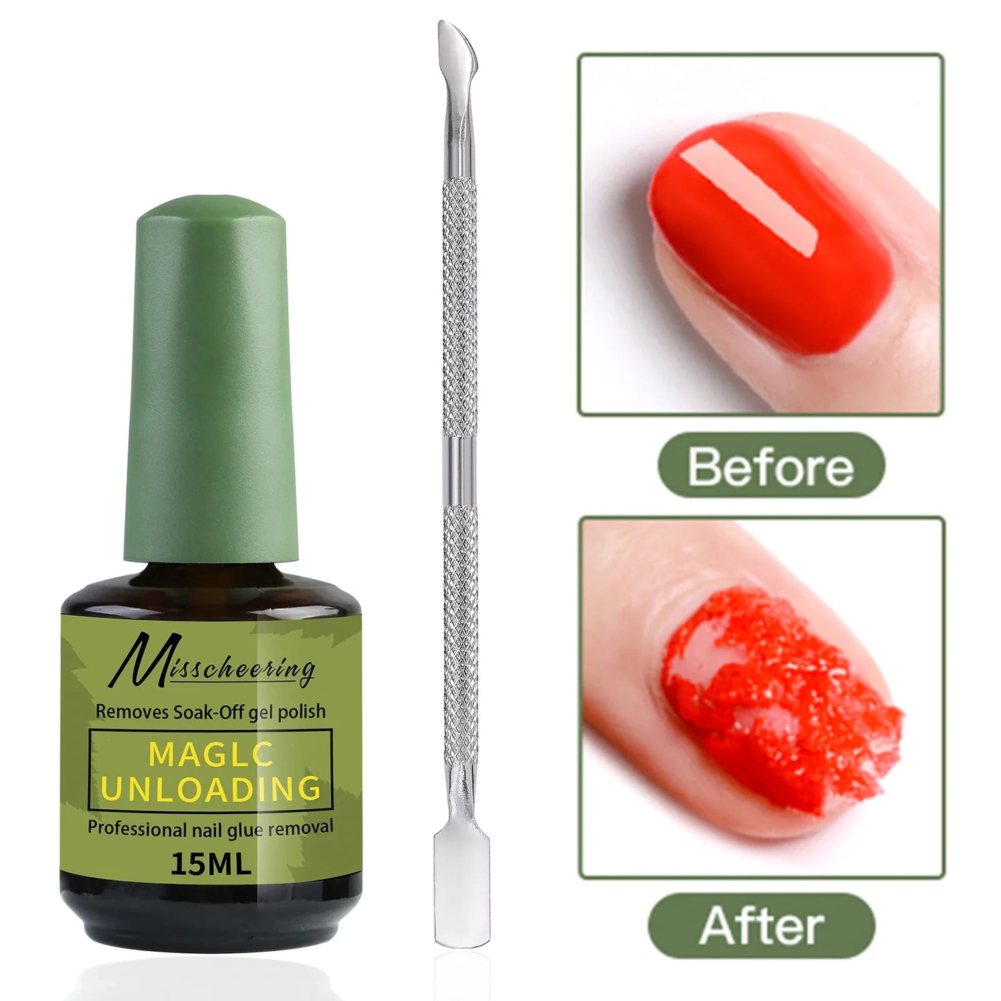 Misscheering 15ml Magic Nail Gel Remover - Fast UV Soak Off Polish Cleaner for Semi-Permanent Manicure