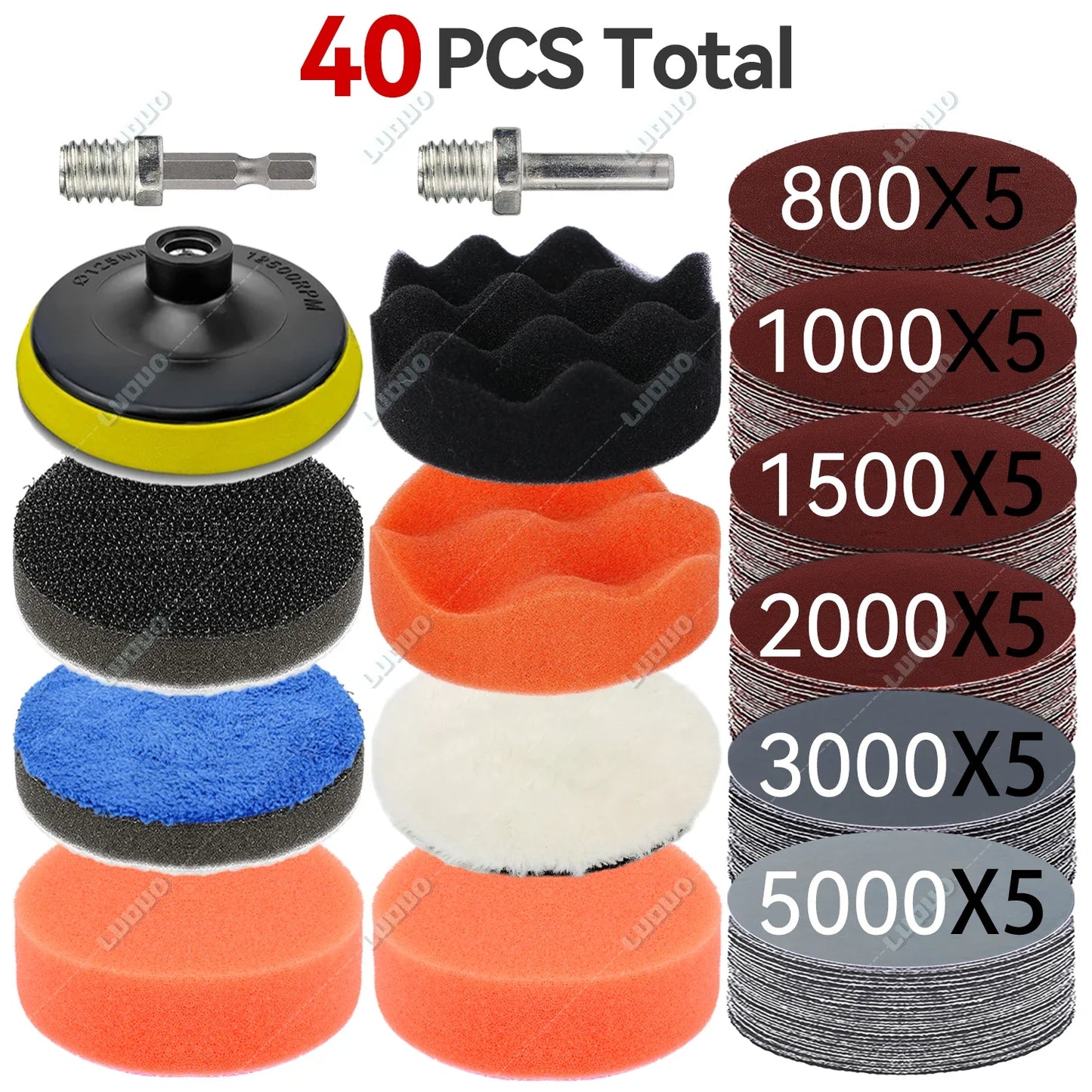 3–7 Inch Sandpaper & Polishing Sponge Set 100–5000 Grit – Car Headlight Restoration Buffing Discs for Waxing, Sanding & Polishing