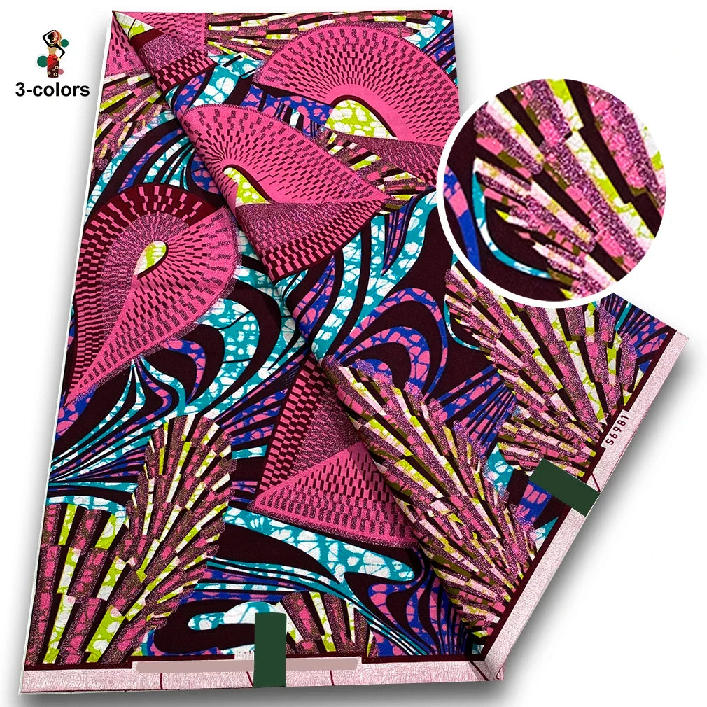 African Golden Wax Fabric - Glitter Gold Print Batik Ankara Pagne Material for Women