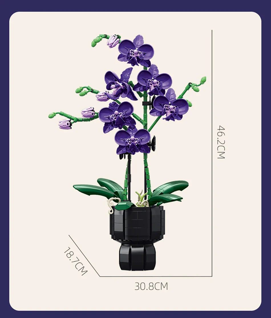 Orchid Cymbidium Building Blocks Set – DIY Potted Phalaenopsis Flower Simulation Toy for Valentine’s Gift