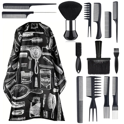 11pcs/15pcs Barber Salon Cloak Set – Adjustable Stylist Cape with Neck Buckle, Dust Removal Brush & Comb