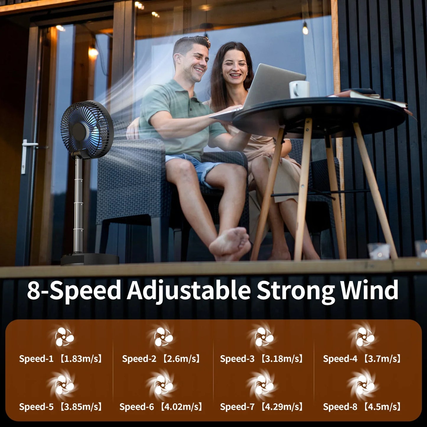 Socool 20000mAh Portable Folding Fan - Rechargeable 8-Speed Oscillating Floor & Desk Fan with Remote Control
